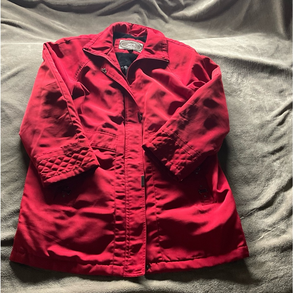 Deep Red Winter Coat with Classic Collar Medium weight